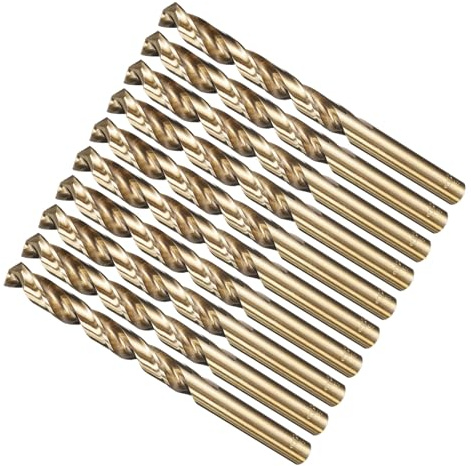 METALLIXITY Drill Bit (9mm) M35 Cobalt High-Speed Steel 135° 10Pcs | Straight Shank Spiral Flute 135° Point Tip Gold for Stainless Steel Iron Copper Aluminum Hard Metal
