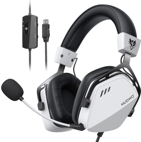 NUBWO HG03 - Cuffie da gioco USB con audio surround 7.1 e FPS, cuffie cablate con microfono a cancellazione del rumore, design confortevole per PC, laptop, colore bianco