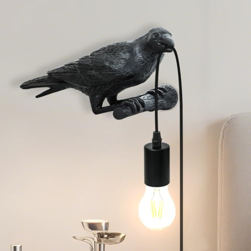 Krähen Wandleuchte Innen Niedlich Vogellampe,Tier Wandlampe mit Schalter,Kreative Harz Wandleuchten,Home Rabe Dekorative Wand Lampe,Krähe Geschenke,E14 Sockelhalterung,Knopfsteuerung(Links)