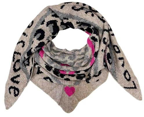 XXL Dreieck Schal Love Leopard Winter Unisex Dreieck Strickschal Leo Schal Wolle Stola Tuch Stickschal