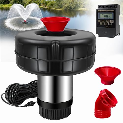 15000 GPH Pond Fountain Aerator - 750W (1HP), 110V Floating Fountain with 100-foot Power Cord. Stainless Steel Floating Pond Fountain Pump for Large and Small Outdoor Ponds and Lakes.(Red)