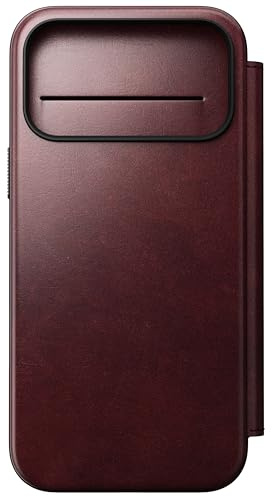 NOMAD Modern Leather Folio | für iPhone 17 Pro Max | Schutzhülle aus Polycarbonat und hochwertigem Echtleder Ummantelung | MagSafe-kompatibel | Burgundy Horween