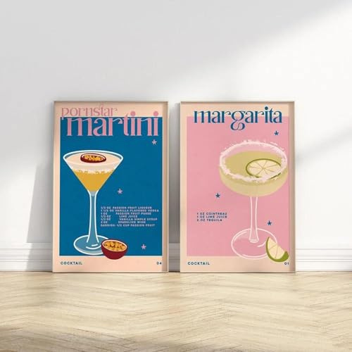 Retro Margarita Martini Cocktail Bar Drucke Und Poster Leinwand Malerei Ästhetische Wand Kunst Bilder Küche Shop Club Dekor 50X70Cmx2Pcs Kein Rahmen