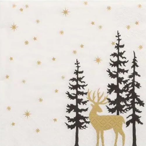 Papstar 20 Servietten Goldener Hirsch an Bäume als Tischdeko. Papierservietten mit Motiv. Auch für Decoupage und Serviettentechnik 33x33cm