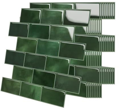 Dickere 3D Klebefliesen Fliesen, Grün Klebefliesen Küche Metro Fliesen Selbstklebend Wandverkleidung für Bad Küche, 10 Stück Küchenrückwand Wandfliesen Selbstklebend, 30.5 x 30.5cm (Grün)