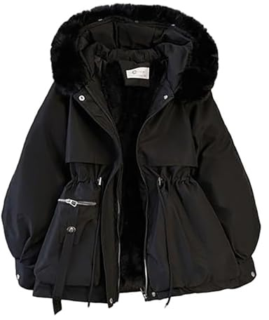 Duohropke Winterjacke Damen mit Kunstpelz Kapuzen Wintermantel Warm Gefüttert Jacke Mantel Frauen Winter Jacken Mit Reissverschluss Knöpfen Übergangsjacke Daunenjacke Steppjacke Kapuzenjacke