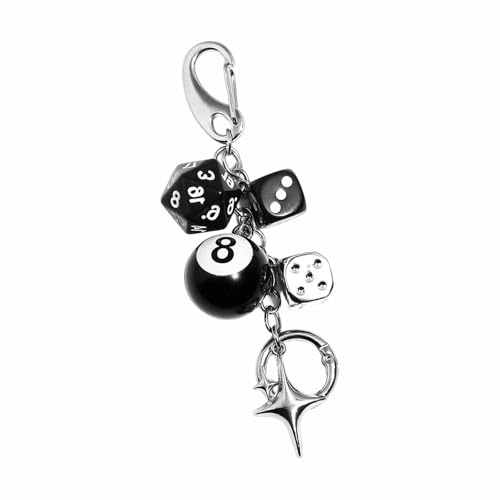 ANYUANKW 8 Ball Schlüsselanhänger Schwarzer Würfel Silbernes Stern Taschen | Anhänger Kreative Zahl Schlüsselanhänger für Y2K Damen Handtaschen Rucksäcke Dekorationen