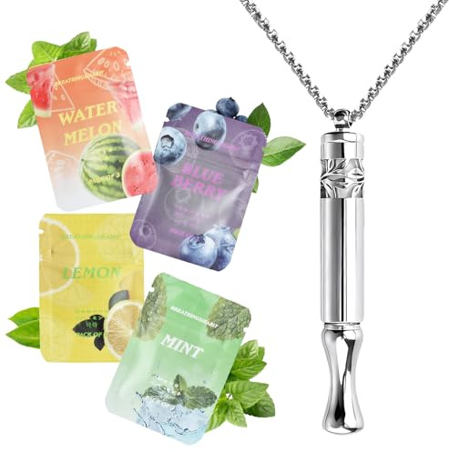 Breathing Necklace,Anxiety Breathing Necklace with Resistance,Anxiety Relief & Mindful Breathing,Stress-Relief Gift,with Flavoured Resistance Filters