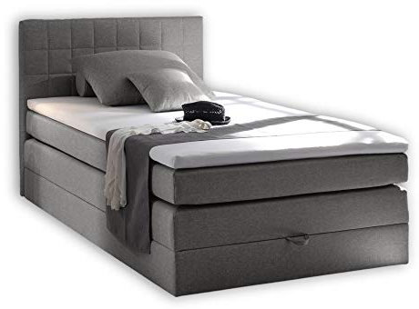 Stella Trading HAWAII 2 Boxspringbett 120x200 mit Bettkasten, Grau - Bequemes Bett mit 7-Zonen-Federkern Matratze H2-H3 & Komfortschaum Topper - 121 x 107 x 209 cm (B/H/T)