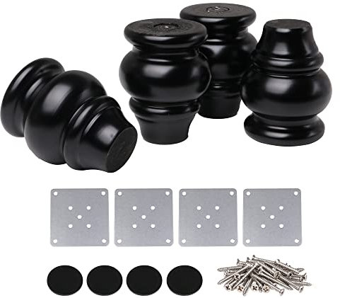 RDEXP 9 cm de hauteur pieds de meubles en bois massif noir avec feuilles de fer de montage pour canapé Table armoire pieds de remplacement jambes rondes en forme de gourde lot de 4