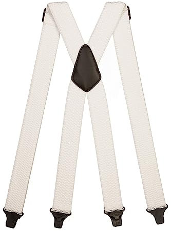 Olata Heavy Duty Hosenträger X-Form mit überkreuzten Trägern/Flughafenfreundliche Herren Hosenträger mit Plastik-Clips – 4cm. Weiß