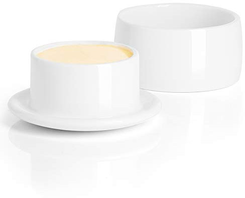 Französischer Buttertopf mit Deckel für Arbeitsplatte, Porzellan-Butterbehälter mit Wasserlinie für frische, weiche Butter ohne Kühlung, Weiß Better Butter & Beyond