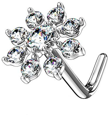 beyoutifulthings Nasen-Piercing Stern ZIRKONIA 6,8mm Nasen-Ring Nasen-Stecker L-Form Chirurgenstahl Multicolor Stab 0,8/6mm