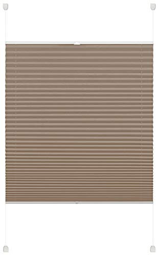 Deco Company Plissee zum Klemmen, Blickdichtes Faltrollo, Alle Montage-Teile inklusive, EASYFIX Plissee verspannt mit zwei Bedienschienen, Taupe, 75 x 130 cm (BxH)