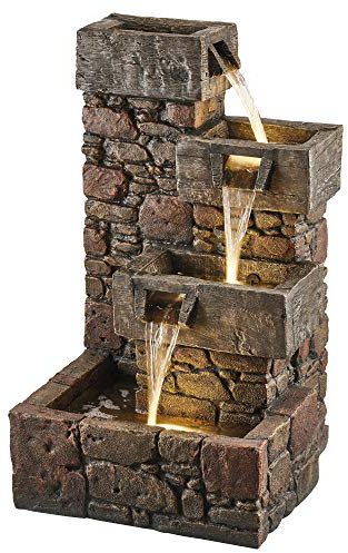 Serenity Cubic Cascading Pebble Wall Water Feature with LED lights, Self-Contained, Weatherproof Ornament for Garden, Patio & Decking (Height 79cm)