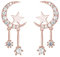 Reffeer Massive 925 Sterling Silber Halbmond Stern Ohrringe Ohrstecker für Frauen Teenager CZ Mond Ohrstecker Stern Quaste Ohrringe (C-Rose Gold Plated)