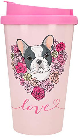 Depesche 2180.005 To-Go Becher aus Kunststoff mit Spruch, 350 ml, wiederverwendbar, Love mit Französischer Bulldogge