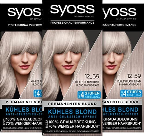 Syoss Color Coloration 12_59 Kühles Platinblond Aufheller Stufe 3 (3 x 115 ml), Haarfarbe mit Anti-Gelbstich-Effekt für kühles Blond, bis zu 70 % weniger Haarbruch