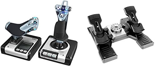 Logitech G Saitek X52 Pro Flight Système 3M avec Commande de Gaz à Pièces Métalliques Blanc + Pédales de Direction pour Gouverne de Direction et Freins pour Simulateur de Vol Noir