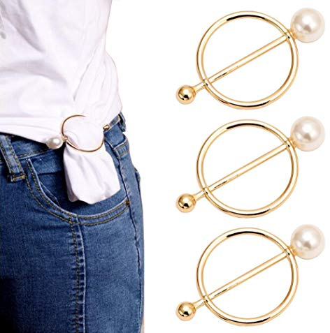 VASANA 5PCS Gold Zinc Alloy Pearls Round Scarf Clips Scarf Ring Buckle Silk Scarf Clasp Women Girls Fashion Decoratice Accessories for Clothing Neckerchief T-Shirt Shawl