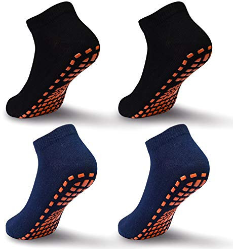 ELUTONG Rutschfeste Trampolinsocken für Kinder, 4 Paar Stoppersocken Baumwolle Sockens Atmungsaktiv und Weich für Jungen Mädchen EU 23-28 (schwarz*2+marineblau*2)