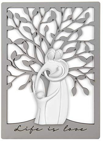 MAZZOLA LUCE Quadretto da appoggio parete sacra famiglia moderno albero della vita grigio capoletto capezzale 13x18