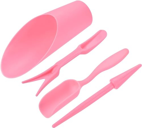 AKOAK 4-teiliges Set Mini Garten Erde Löffel Kunststoff Pflanzen/Umpflanzen Garten Werkzeug Set Innen Miniatur Garten Pflanzenpflege Schaufel Erde Becher Eimer Schaufel Umpflanzwerkzeug