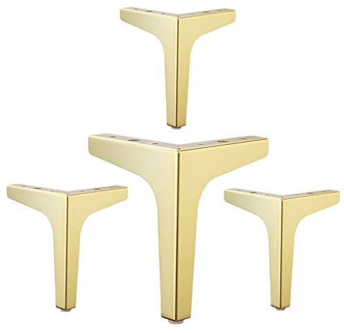 Eidoct 5.3 / 13.5cm Furniture Legs,Modern Style Furniture Sofa Legs Metal Gold Triangle Feet for Table Cabinet Cupboard Sofa, Gold