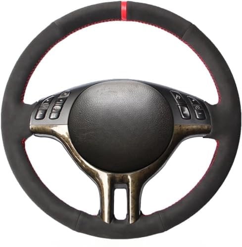 MEWANT Handgenähter Schwarzer Wildleder Lenkradbezug für E46 318i 325i 330ci X5 E53 Z3 E36/7 Autoinnenzubehör