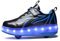 Schuhe mit Rädern, mit zwei Rädern, für Jungen und Mädchen, LED-Lichter, mit Rollen, zum Aufladen mit USB, automatische Skateboard-Schuhe, Blau01, 28 EU