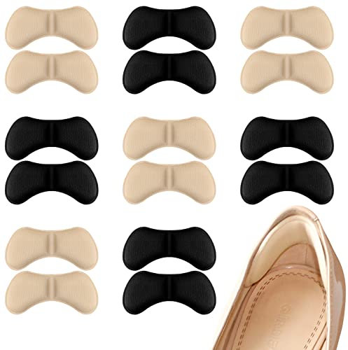 Soodyoow 8 Paar Fersenpolster, Fersenhalter, Fersenschutz Einlegesohlen, Selbstklebende Fersenkissen für Schuhe, Gegen Reibung für die Meisten Arten von Schuhen (Schwarz, Beige)