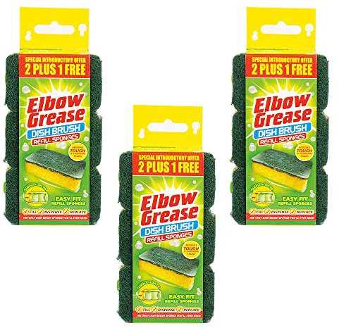 Karrma Ltd. Elbow Grease Dish Brush Refill With Microfiber Cloth - Heavy Duty Green Refill Sponges Cleaning Scourer (3 x3) 9 Refill