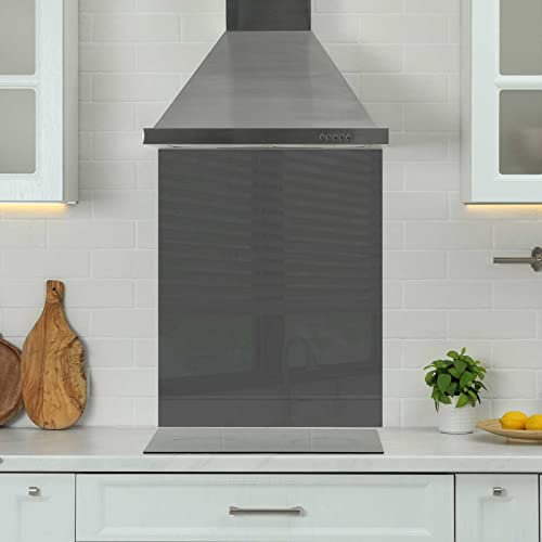 Premium 60 cm x 75 cm Grey Glass 6mm Kitchen Splashback Heat Resistant Toughened Polished Edges - Back Splash Back Coloured Hob Painted Tempered Splashback