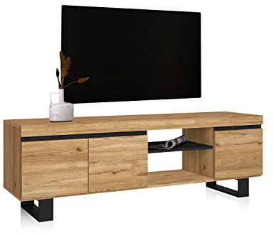 duehome | Mueble TV con 3 Puertas, Mueble Salón, Almacenaje Comedor, Modelo Ebos, Acabado en Roble Nude y Ceniza, Medidas: 160 cm (Largo) x 39,6 cm (Fondo) x 53 cm (Alto)