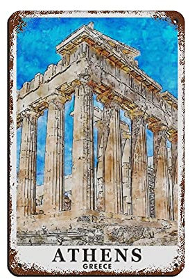 Reise-Poster, Athen, Griechenland, Vintage-Blechschild, 20,3 x 30,5 cm, für Zuhause, Büro, Küche, Pub, Club, Café, Bar, Bauernhof, Restaurant, Sammlung, Metall-Wandkunst, Retro-Plakette