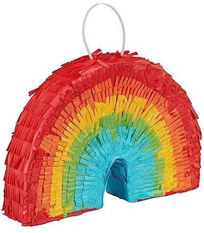 Relaxdays Mini Pinata Regenbogen, befüllbare Piñata, Geburtstag, Partypinata, zum Aufhängen, HBT: 18 x 26 x 5,5 cm, bunt, 1 Stück