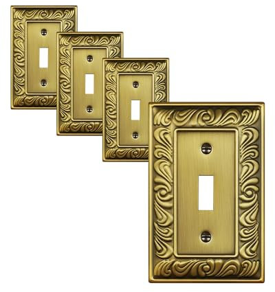 TREEWELL 4-Pack Single Toggle Light Switch Cover Plate, Paisley Pattern Decorative Switch Plate Covers, Antique Brass 1 Gang Metal Wall Plate, Corrosion Resistant