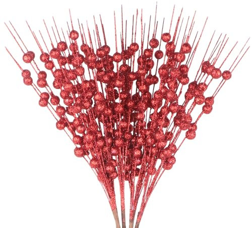 6pcs Decoración de Tallos de Bayas Flash Navideñas 40cm Decoración de Palos de Cuentas Flash Ramas DIY Artesanía Guirnalda Decoración de Arboles de Navidad (Rojo)