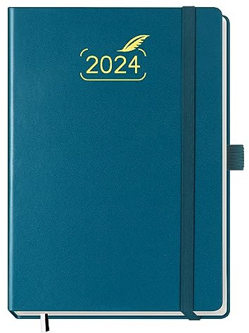 2024 Planer von BEZEND, A5-Kalender, 14,7 x 21,6 cm, täglicher Wochen- und Monatskalender mit Stifthalter, FSC-zertifiziertes 80 g/m²-Papier, fester Einband, Pazifikgrün