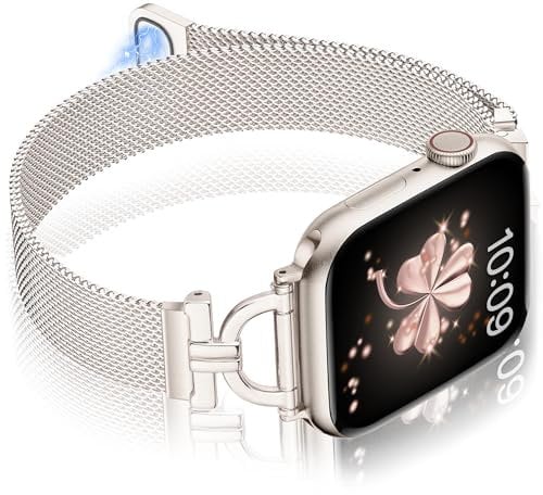 Vamyzji Compatible with Apple Watch Strap 42mm(Series 10) 41mm 40mm 38mm,Silm Magnetic Milanese Mesh Metal for Apple Watch Series 10 9 8 7 6 5 4 3 2 1 SE, D-Style Fashion Metal iWatch Strap Women