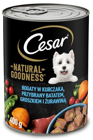 Cesar Natural Goodness Nassfutter für ausgewachsene Hunde reich an Huhn, garniert mit Süßkartoffeln, Erbsen und Preiselbeeren, Dose 12 x 400g