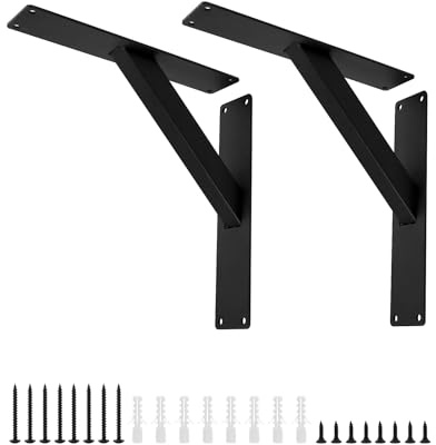 QWORK® 2 Stück Regalträger, Regalhalterung, Schwarz, 240x240 mm, mit Schraubenzubehör