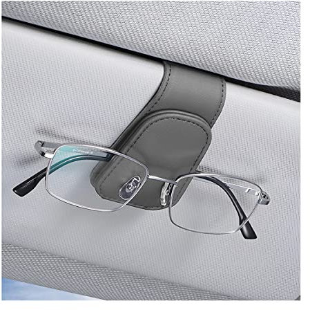 Adunsiaoto Auto Magnetischer Leder Brillenhalter Clip, Brillenhalter für Auto Sonnenblende, Leder Auto Visier Zubehör Sonnenbrillen Halterung Magnetische(Grau)