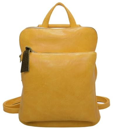 Damen Rucksack Tasche Crossbody Schultertasche Handtasche Messenger Umhängetasche Shopper Cross-Over Handgepäck Vintage Leder Optik Gelb