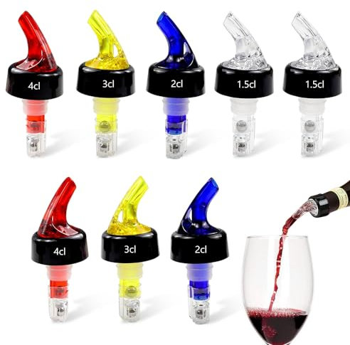mizikuu 8 Stück Flaschenausgießer, 1.5cl, 2cl, 3cl, 4cl Bottle Pour Spouts Auto-Pour Ausgießer Lecksicher Dosierhilfe Bottle Pourers Dispenser für Wine Cocktail Home Bar Getränke Wein Cocktailspender