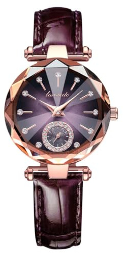 aswan watch Damen Analog Quarz Armbanduhr mit Lederarmband, 2 Zeiger, 32 mm Gehäusegröße,Klein,Geschliffenes Uhrenglas
