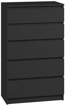 roe furniture Kommode mit 5 Schubladen - Modern Schubladenschrank - Komodenschrank - Schubladenkommode 70 cm Breit - Schwarze Matte