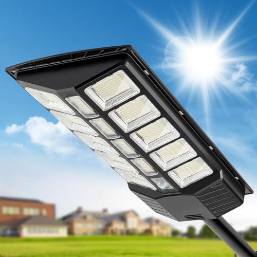 WERISE 900W Farolas Solares Exterior, 6500K Farola Potente con Control Remoto, IP65 Impermeable Luz Solar con Sensor de Movimiento para Jardín Patio Calzadas Calle Exteriores