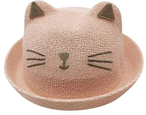 vejtmcc Kinder Sommer Strohhut Comics Katze Eimer Beach Sun Hut für Mädchen Handschuhe 92 98 (Pink, L)