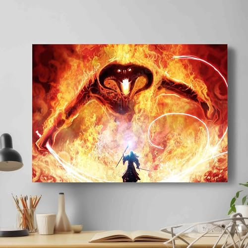 Lord of The Rings Balrog Gandalf The Grey Poster Canvas Wall Art Picture Print - for Lord of The Rings Fans Home Office Decoration (XL: 91cm X 61cm)